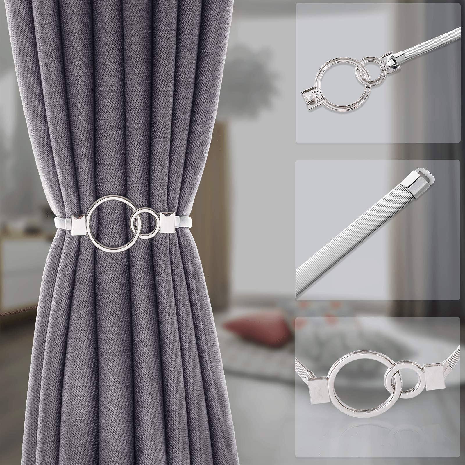 HASTHIP 2 Pcs Curtain Tiebacks Curtain Holdbacks Adjustable Decorative Alloy Curtain Straps Curtain Clip Buckle for Home Office Kitchen (Sliver) HASTHIP 2 Pcs Curtain Tiebacks Curtain Holdbacks Adjustable Decorative Alloy Curtain Straps Curtain Clip Buckle for Home Office Kitchen (Sliver)